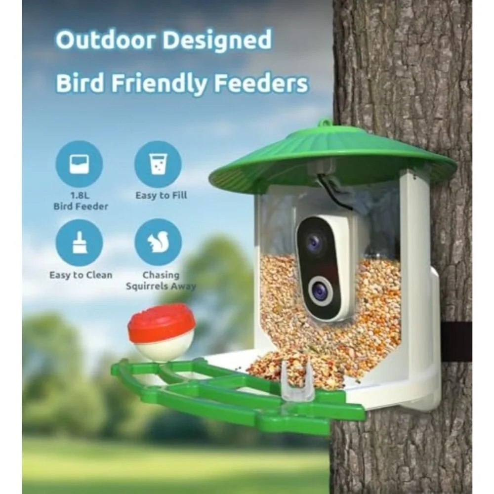 Smart Bird Feeder with Camera, 2K Live View AI Identify Birds Species with Solar